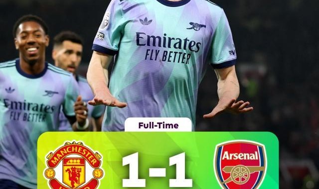 【英超】曼联1比1阿森纳，B费任意球破门，赖斯扳平